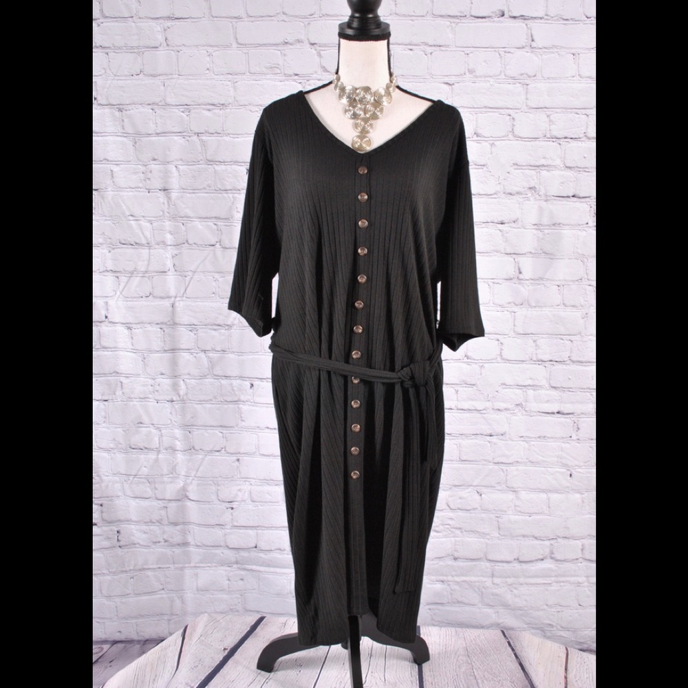Ashley Stewart Black Striped Ribbed Dress Sz 22/24 - Picture 1 of 9